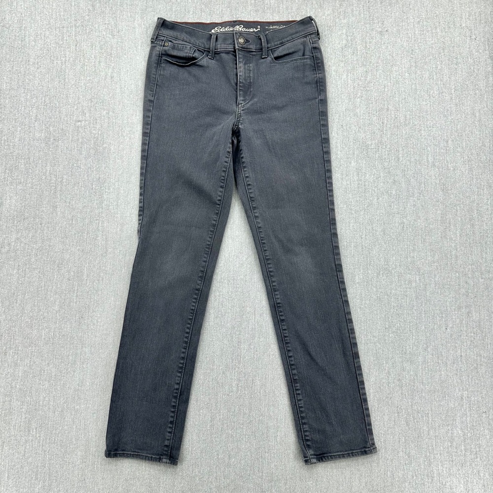 Eddie Bauer Jeans Womens 6 Grey Slightly Curvy Slim Straight Stretch Denim